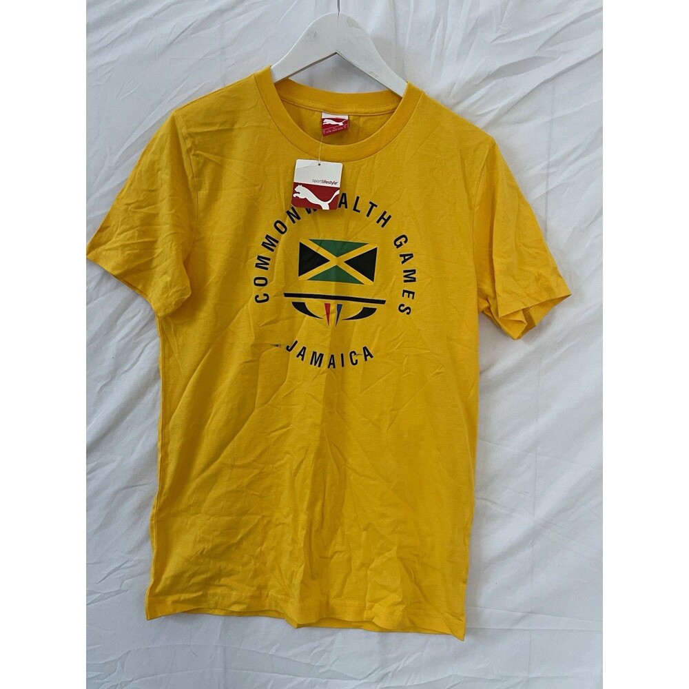 PUMA Men’s-  Small-Yellow Jamaica Commonwealth Games Graphic Crew Neck Tee